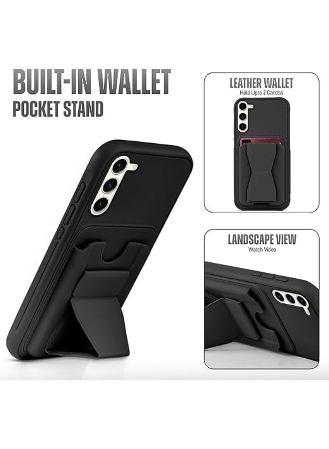 جراب محفظة جلدي متوافق مع هاتف سامسونج جالاكسي S25 FE، غطاء خلفي من الجلد مع إطار من مادة TPU، جراب هاتف واقٍ مقاوم للصدمات مع حامل للبطاقات (أسود) - Image 3